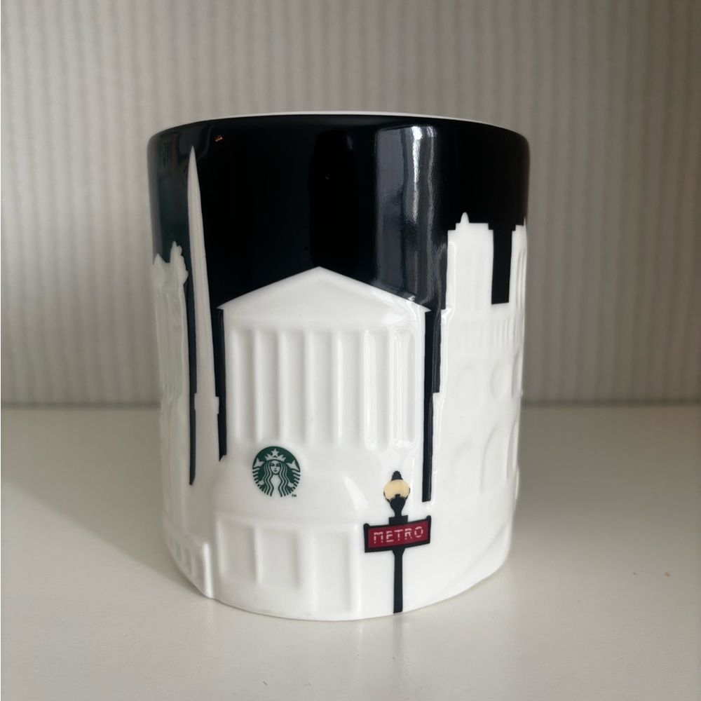 NWT Starbucks 2011 Paris Skyline Mug BlackWhite Relief Collector Series 16 oz